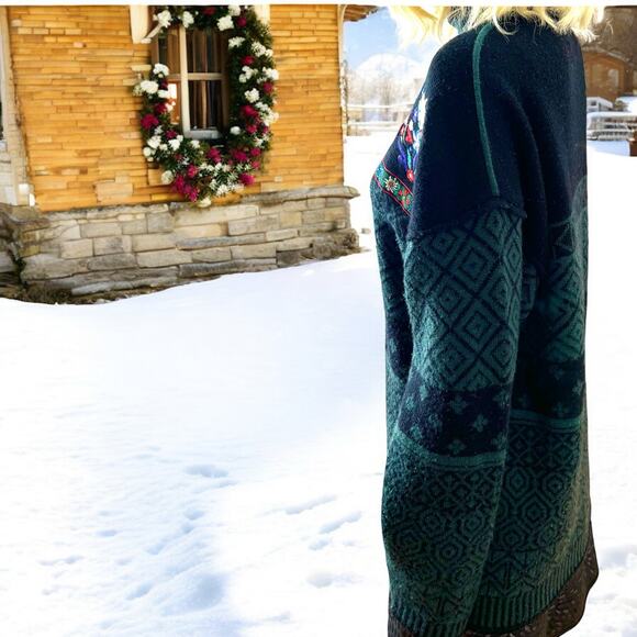 Vintage Obermeyer Floral Fair Isle Wool Ski Sweater Mock Neck Medium - Picture 6 of 8